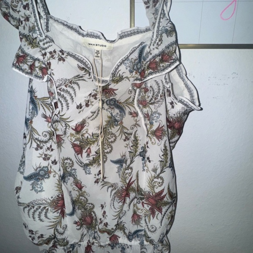 Max Studio Floral Boho Blouse | Long Sleeve Peasant Top Size M